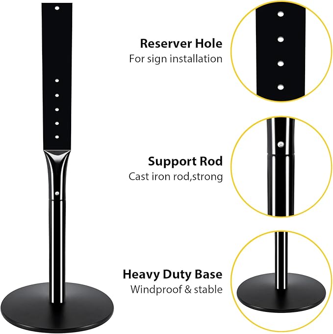 INNOVSIGN Heavy Duty Cast Iron Sign Post With 12" Diameter Bottom Round Base, 48" Movable Stand for Hanging Signs, 2-Pack