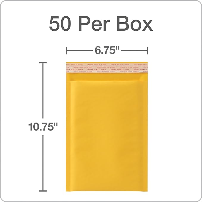 Quality Park Bubble Mailers, 6 x 9 Shipping Envelopes, Self-Seal, Durable Brown Kraft Padded Envelopes, Redi-Strip Peel Off Closure, 50 Per Box (QUA85755)