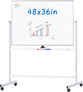 maxtek Rolling Whiteboard, 48x36 Large Magnetic White Board with Stands, Big Double-Sided White Board Dry Erase on Wheels for Homeschool, Home Office, Office, School (Silver, 48 x 36)
