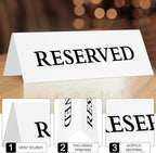 6 Pieces Plastic Reserved Table Sign Table Tent Wedding Guest Reservation Seat Sign for Restaurant Wedding Chairs(7.9 x 2.7 Inches,Black Words White Background)
