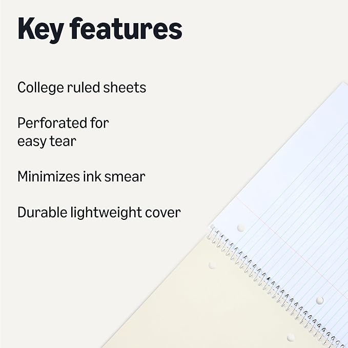Amazon Basics Spiral Notebooks, College-Ruled Notebook, Notebooks for School, Office, and Home, Lightweight Poly Cover, 70 Sheets, 10.5" x 8", Light Blue, 2-Pack