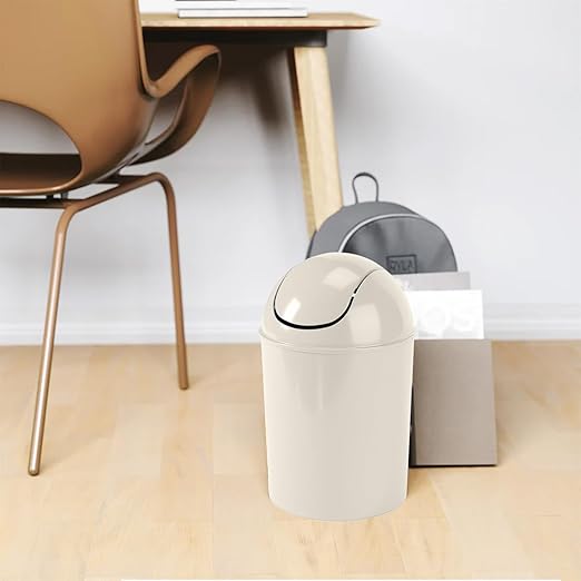 Umbra 1.25 Gallon Mini Waste Can with Removable Swing-Top Lid - Small Garbage Bin for Kitchen, Bathroom, Bedroom, Office - Compact Trash Can Fit Under Tables & Counters - Sand