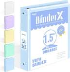 BinderX Extra Durable 1.5 Ring Binder, Round Ring 1.5 Inch Binders, Fits 325 Sheets of 8.5x11 Paper, Customizable View Cover with Inside Pockets, Cute 1.5" Binder, School Supplies for Girls, Blue