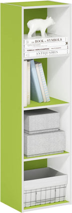 Furinno PASIR Book Shelf, 4-Tier Modern Bookshelf, Open Shelves Bookcase 9 x 12 x 42, for Living Room, Bedroom, Home Office, Green/White
