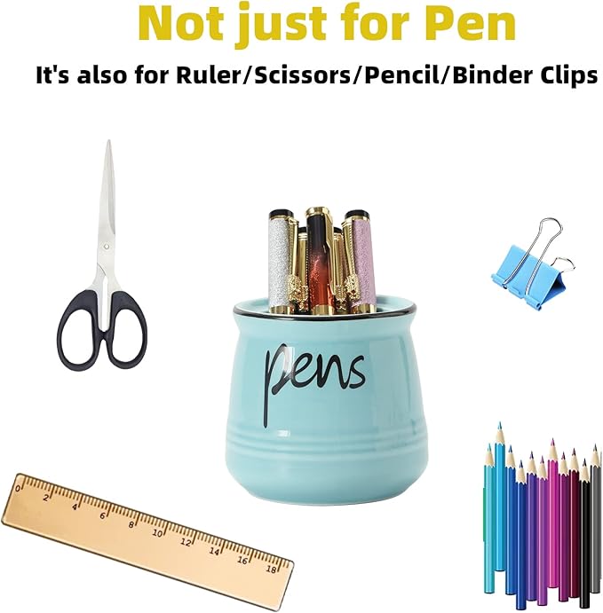 ONTUBE Porcelain Pens Holder Stand,Ceramic Pencils Holder (Turquoise)