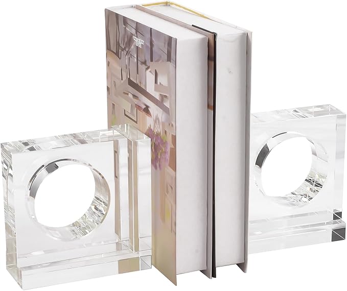 Kitcom Handmade Crystal Bookends Square, 1 Pair of Decorative Tabletop Bookends for Office, Home, Desk