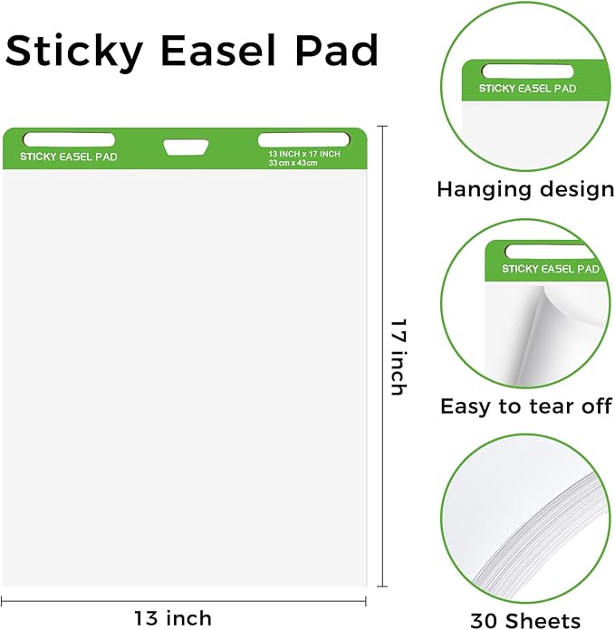 DINGIXOC Sticky Mini Easel Pads 13 x 17 Inches, 3 Pack Anchor Chart Paper for Teachers, Self Stick Flip Chart Paper with Sticky Back for Classroom, Office, 30 Sheets/Pad (White)