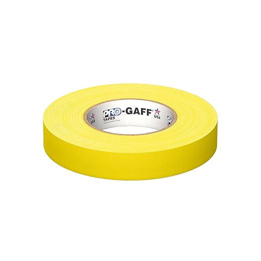 1" Pro Gaff Gaffers Tape 55 yards length yellow matte. Premium Heavy-Duty Gaffers Tape trusted by professional Gaffers. Made in the USA. Holds Tight, Easy to remove. (Pack of 48)