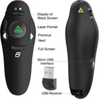 Rechargeable Presentation Clicker Wireless Presenter Remote USB Control Powerpoint PPT Clicker,Green Laser Pointer RF 2.4GHz Presenter Remote Google Slide Advancer for Computer/Laptop/Mac/Keynote