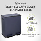 70 Liter / 18.5 Gallon Rectangular Hands-Free Dual Compartment Recycling Kitchen Step Trash Can with Soft-Close Single Lid, Stainless Steel (40L x 30L Capacity), Blue