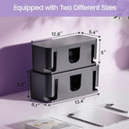 Delamu 2 Pack Cable Management Box, Stylish Black Cable Management, Pet & Child-Proof ABS Cord Box Hider, Medium and Small Cable Box for Computer WiFi Router Box Hider USB Hub, Floor Cord Covers