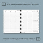 POPRUN 2026 Planner (Medium - 6.5'' x 8.5'') with Hourly Schedule, Vertical Layout - 2026 Weekly Calendar (Jan. 2026 - Dec.2026) for Time Management, Monthly Tabs, Spiral Bound, Soft Cover - Night Sky Blue