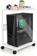 Bfttlity PC Stand Computer Tower Stand 2-Tier Metal CPU Holder with Locking Caster Wheels Suitable for Most PC (S,White)