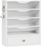 HOOBRO Wall File Organizer, Mail Organizer Wall Mounted, Wooden Literature Organizer, Construction Paper Organizer with Drawer Storage and 2 Hooks, for Office, Classroom, Home, White WT14WF01