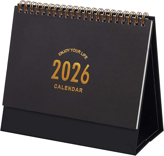 Small Desk Calendar 2026, Standing Flip Desktop Calendar from January 2026 to June 2027 - Metal Ring Twin-Wire Binding Monthly Desktop Calendar for Home Office School (Black)