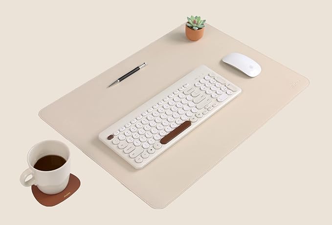 NODITO Dual-Sided Leather Desk Pad,Blotter for Laptop Computer,Mouse Pad,Writing,Drawing,Arts and Craft Mat (17"x24", Beige/Brown)