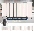 Room Divider Folding Privacy Screens with Lockable Wheels, 176'' Fabric Partition Room Dividers Freestanding Room Divider Panel for Room Separation, Wall Divider for Home Office Bedroom Studio Decor
