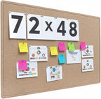 Foldable 72x 48 Inches Large Bulletin Board for Wall, Decorative Picture Display Felt Board with Self-Adhesive Tape for School, Home, Kitchen & Office Walls, Includes 30 Pins, Oatmeal