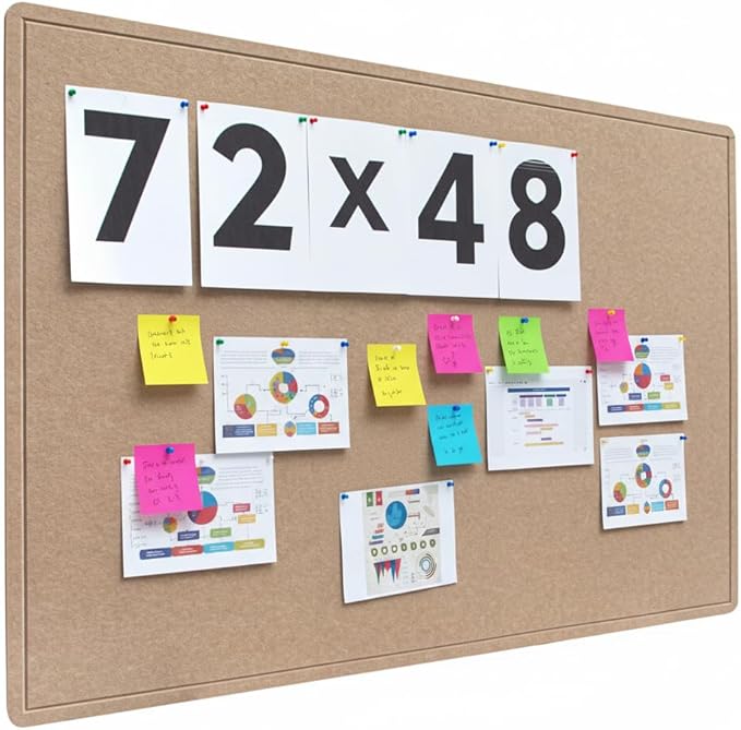 Foldable 72x 48 Inches Large Bulletin Board for Wall, Decorative Picture Display Felt Board with Self-Adhesive Tape for School, Home, Kitchen & Office Walls, Includes 30 Pins, Oatmeal
