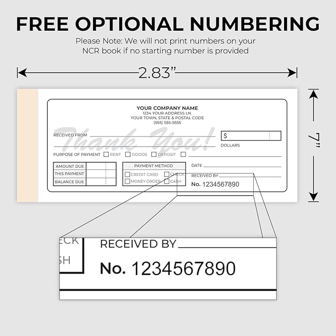 Custom 2.83" x 7" Carbonless NCR Books in 2-Part Duplicate Invoices, Receipts, Work Orders, Sales Orders, Purchase Orders, Estimates, Quote Forms with Your Company/Business Name (150 Sets)