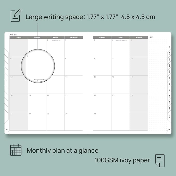 POPRUN Planner 2025-2026 (Large - 8.5'' x 10.5'') Academic Weekly Calendar (July 2025 - June 2026) with Hourly Time Slots, Monthly Tabs, 100GSM Thick Papers, Leather Soft Cover - Green