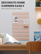 Fluxynara Cork Board Alternative Felt Strip Board 8-Pack 13"x2", Office Pin Board with 50 Push Pins, Adhesive Install for Bedroom Door & Home Office(Pink)