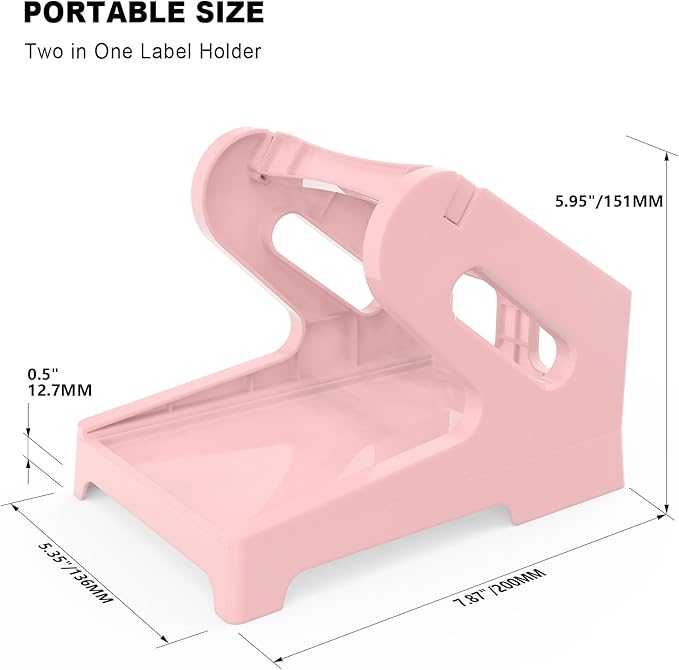 Vazioyar Thermal Label Holder for Rolls and Fan-Fold Labels, Sticker Roll Holder Work with Desktop Label Printer, Label Stand Shipping Supplies for Home Office(Pink)