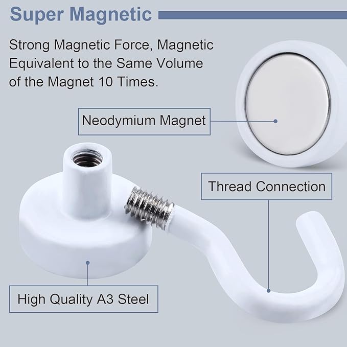 DIYMAG Magnetic Hooks, 30Lbs Strong Heavy Duty Cruise Magnet S-Hook for Classroom, Fridge, Hanging, Cabins, Grill, Kitchen, Garage, Workplace and Office Etc, (10 Pack-White)