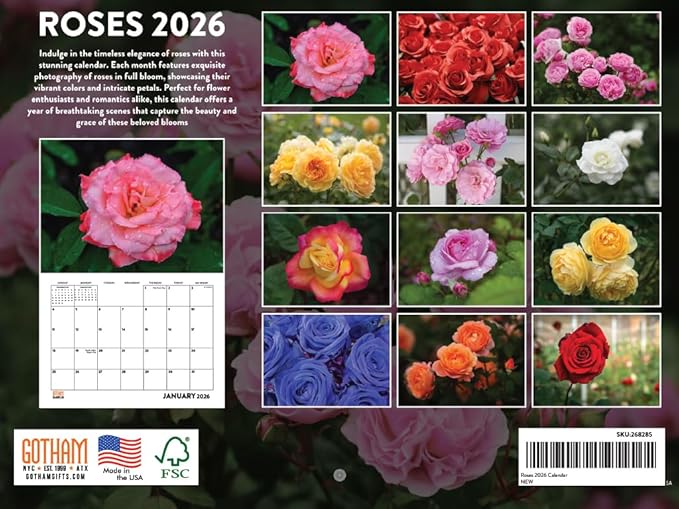 Rose Calendar 2026 Monthly Wall Calender 12 Month | American Made In The USA