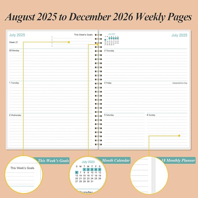 2026-2027 Planner - Weekly & Monthly Planner from January 2026 - June 2027, Planner 2026-2027 with Elastic Closure, Inner Pocket, 8.5" x 11", Rose Leaf