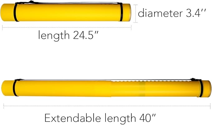 TRANSON Durable Poster Storage Tube with Straps 24"-40" Extendable for Blueprints, Artwork, Maps, Posters Color Yellow