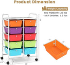 LDAILY 10 Drawer Rolling Cart, Storage Cart Organizer on Wheels, Drawer Cart with Metal Frame & Large Storage Capacity, Rolling Cart with Drawers for Living Room Classroom, Office