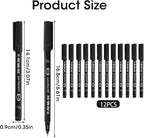 12 Pack Fine Point Black Permanent Marker Pens 0.6mm, Quick-Dry Waterproof Ink for Writing Drawing Labeling on Plastic Wood Metal Glass, Long-Lasting Fine-Tip Markers for Office School Home Crafts