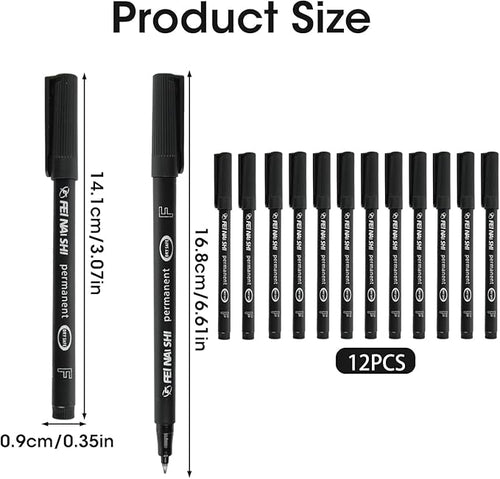 12 Pack Fine Point Black Permanent Marker Pens 0.6mm, Quick-Dry Waterproof Ink for Writing Drawing Labeling on Plastic Wood Metal Glass, Long-Lasting Fine-Tip Markers for Office School Home Crafts