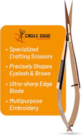 Cross Edge Spring Scissors 5 Inch straight Stainless Steel Precision Eyebrow & Eyelash Shaping & Trimming Scissor, Snips Squeeze, Embroidery, Knitting Micro Tip Craft Scissors (Rose Gold)
