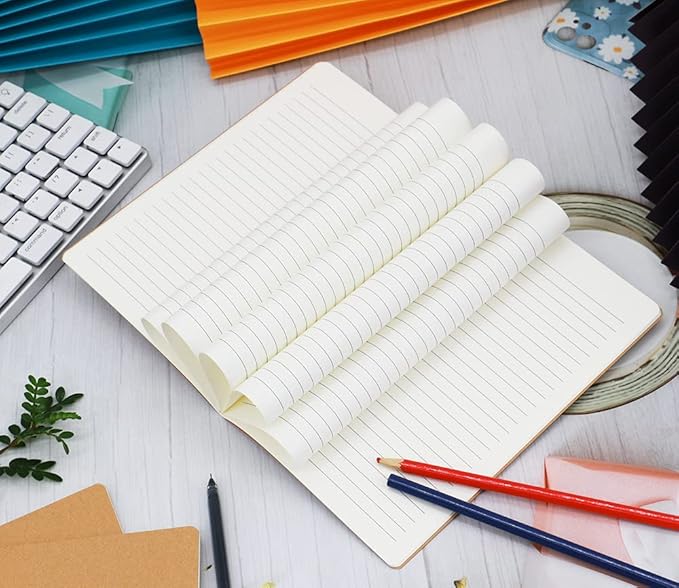 Zegrox A5 Notebook Bulk, 48 pack Kraft Cover College ruled Travel Journals with Pastel Color Spine for Students Office, 60 Lined Pages, 8.3”x 5.5”