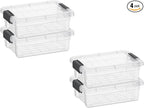 Superio Mini Storage Container Plastic Crayon Box Art Supplies and Sewing Case Stackable Clear Small Organizer for Beads, Stationery, Chalk, and Food, 0.7 Quart, 4 Pack