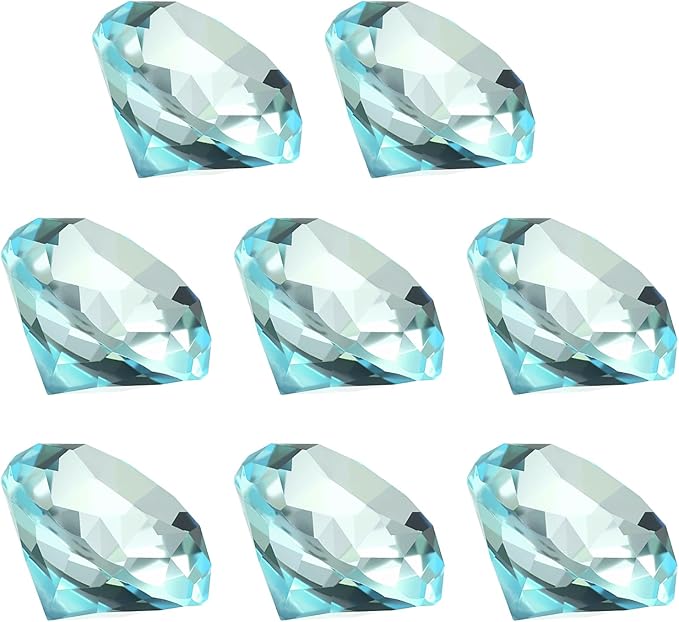 PATIKIL 8 Pcs Diamond Crystal Paperweight, 40mm / 1.57 Inch Crystal Paperweight Paper Weight for Home Office Desktop Table Decor Wedding Party Jewelry Ornaments, Lake Blue