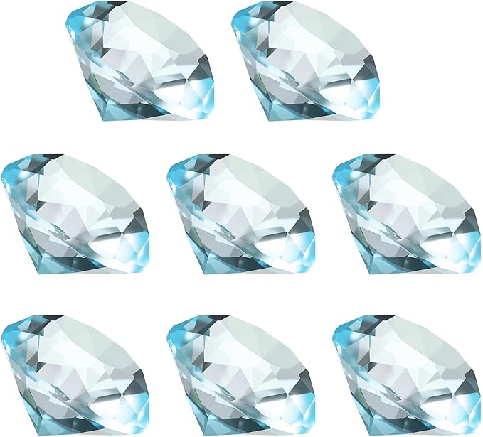 PATIKIL 8 Pcs Diamond Crystal Paperweight, 30mm / 1.18 Inch Crystal Paperweight Paper Weight for Home Office Desktop Table Decor Wedding Party Jewelry Ornaments, Lake Blue