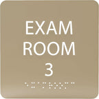 ADA CENTRAL SIGNS - 6" X6" Exam Room 3 Sign - ADA Compliant Tactile Graphics Grade 2 Braille Text Acrylic Wall Signs - Educational Institution Directional Assistance Test Center Door Sign for Schools
