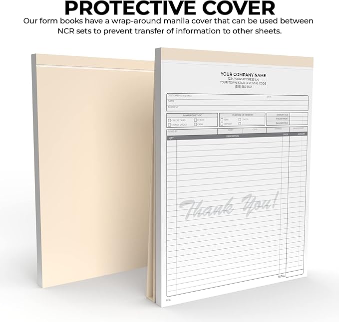 Custom 8.5" x 11" Carbonless NCR Books in 3-Part Triplicate Invoices, Receipts, Work Orders, Sales Orders, Purchase Orders, Estimates, Quote Forms with Your Company/Business Name (66 Sets)