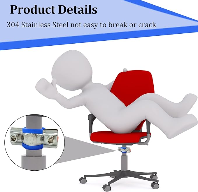 LJZP 3 Pack Fix Sinking Office Chair, Office Chair Saver for Stop Sinking Solid Stainless Steel Adjustable Height Chair Saver Kit with Hexagon Wrench Adjustable Height and Leather Pads Support