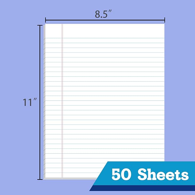 WritePads Legal note pads legal pads 8.5 x 11 Note Pads, Glue top Writing Pads, White Paper Wide Ruled Lined Paper Pads, BL-MWT50W-12-G, Made In The USA.