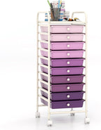 Giantex 10-Drawer Storage Cart w/Universal Wheel, Rolling Cart w/Handle, Home Organizer Storage Unit w/Removable Drawers, Trolley Utility Cart for Kitchen Makeup Living Room Office Play Room
