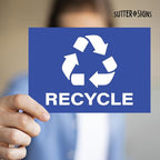 4pc Recycle Stickers + 4pc Trash Stickers | Weatherproof Vinyl Sticker Recycling Signs for Trash Bins, 7" x 10"