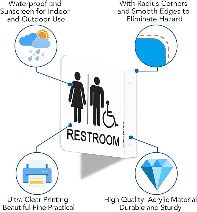 Faittoo Restroom Sign, Bathroom Signs, 4 Pack 6 x 6 Inches Acrylic Sign, for Office or Business Bathroom and Toilet Door or Wall Decor, Indoor Outdoor Use (Men and women with Handicap)