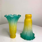 Bieye LS17 Lily Flower Blown Glass Lampshade (Yellow Cyan, Opening I.D. 1.26" x O.D. 1.5")