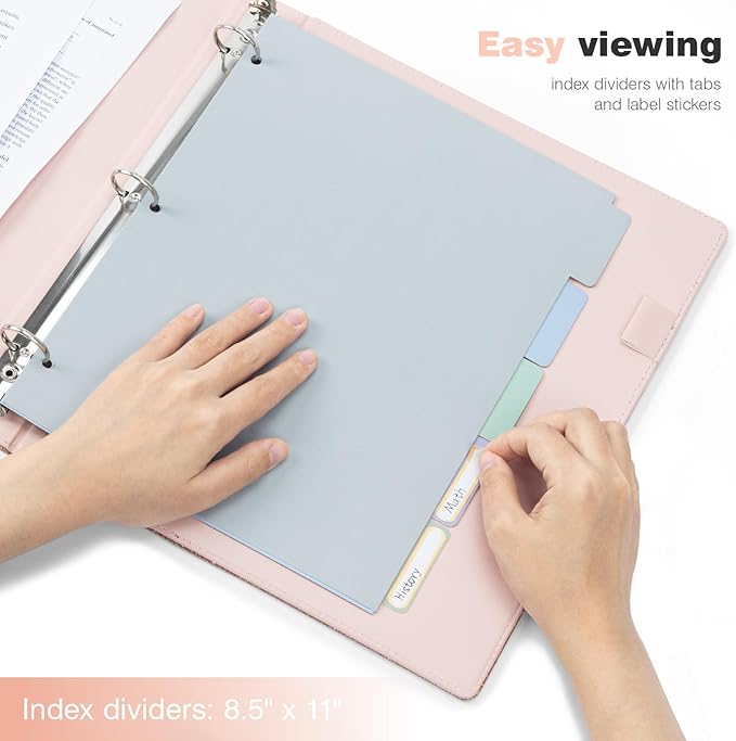 Ospelelf Vintage Hardcover 3 Ring 1 inch Leather Binder, Professional Binders Organizer Suitable for Letter Size Documents, Binder Dividers with Tabs, Faux Rose Gold Leather