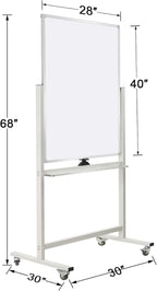 Max-officoo 40" x 28" Mobile Dry Erase Whiteboard Double-Sided White Boards on Wheels Flip-Over Magnetic Rolling Whiteboard with Stand, Aluminium Frame
