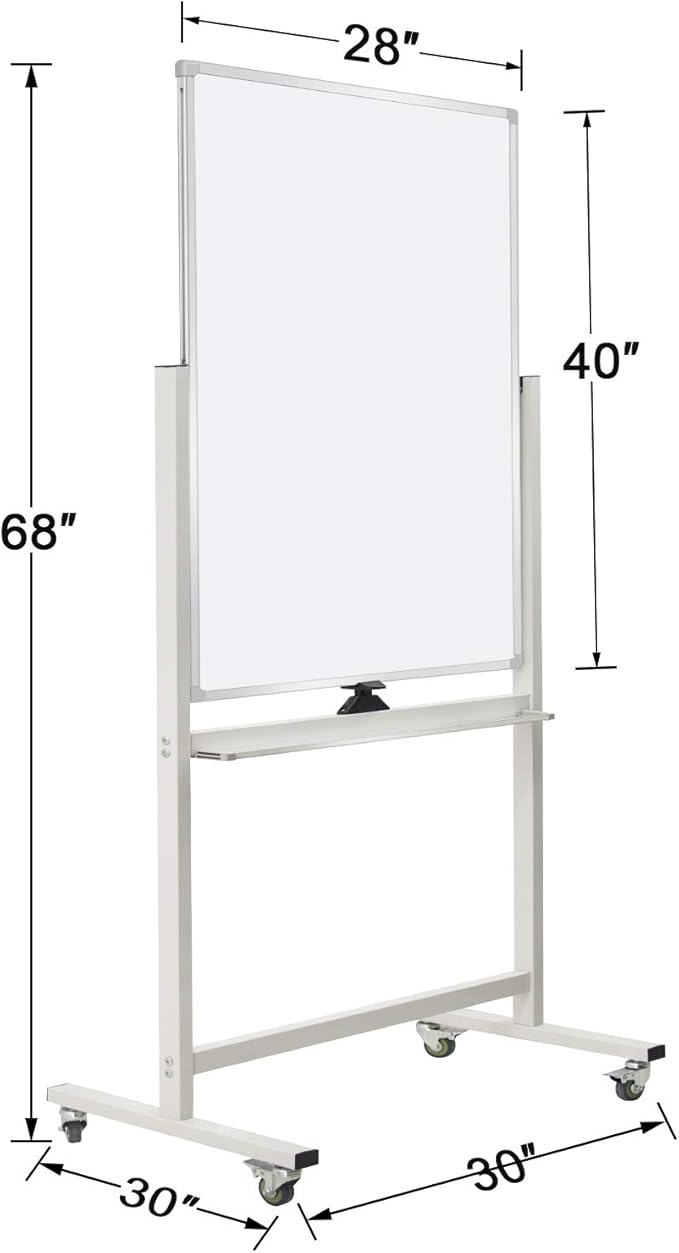 Max-officoo 40" x 28" Mobile Dry Erase Whiteboard Double-Sided White Boards on Wheels Flip-Over Magnetic Rolling Whiteboard with Stand, Aluminium Frame
